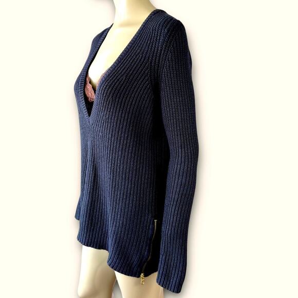 Ann Taylor Merino Wool Blend Long Sleeve V Neck Rib Tunic Sweater Size M Black - Picture 3 of 13